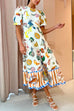 Camilladress Puff Sleeve Food Printed Swing Maxi Vacation Dress