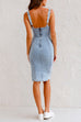 Camilladress Adjustable Straps U Neck Slit Denim Bodycon Cami Dress