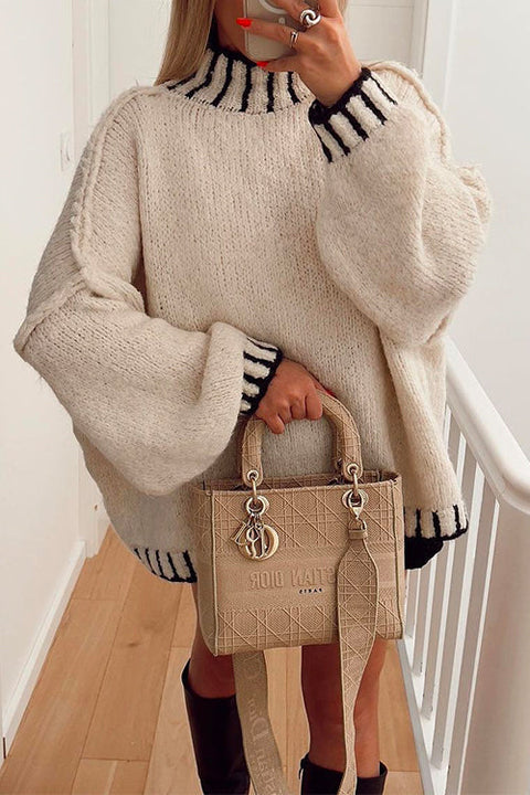 Camilladress Turtleneck Drop Shoulder Color Block Pullover Sweater