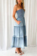 Camilladress Strapless Tube Side Slit Ruffle Tiered Denim Dress