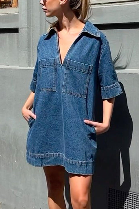 Camilladress V Neck Pocketed Tara Denim Mini Dress