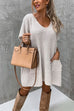 Camilladress Oversized V Neck Short Sleeves Pocketed Poncho Sweater