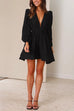 Camilladress Deep V Neck Long Sleeves Elastic Waisted A-line Mini Dress