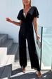 Camilladress Deep V Neck High Waist Flare Sleeve Solid Jumpsuit