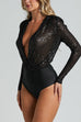 Camilladress Wrap Deep V Neck Long Sleeves Sequin Bodysuit