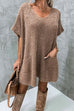 Camilladress Oversized V Neck Short Sleeves Pocketed Poncho Sweater