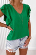 Camilladress V Neck Flare Sleeve Solid Summer Top