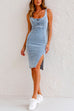 Camilladress Adjustable Straps U Neck Slit Denim Bodycon Cami Dress