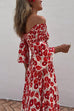 Off Shoulder Bell Sleeves Abstract Print Swing Maxi Dress