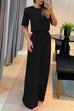 Camilladress Crewneck Short Sleeve Crop Top Wide Leg Palazzo Pants Outfits Set