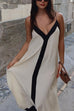 Camilladress Spaghetti Strap V Neck Color Block Maxi Holiday Dress