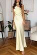 One Shoulder Sleeveless Satin Maxi Party Dress