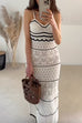 Camilladress V Neck Crochet Hollow Out Color Block Knitting Maxi Cami Dress