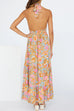 Camilladress Criss Cross Halter Backless Cut Out Slit Floral Maxi Dress