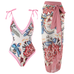 Camilladress Floral Print V Neck Tie Shoulder One-piece Swimwear and Wrap Cover Up Skirt Set