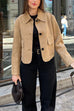 Camilladress Lapel Button Up Pocketed Faux Suede Crop Jacket