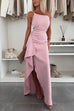 One Shoulder Draped Slit Maxi Cami Dress