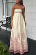 Camilladress Spaghetti Strap High Waist Floral Print Cotton Linen Maxi Dress