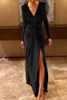 Camilladress Deep V Neck Ruched Split Velvet Maxi Dress(5 Colors Available)