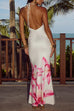 Camilladress Halter V Neck Backless Ruched Flower Print Maxi Dress