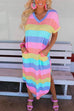 Camilladress Curve Hem Side Split Rainbow Stripes Midi Dress