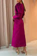 Cross Front Puff Sleeves Cut Out Velvet Midi Dress