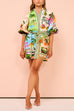 Camilladress Lantern Sleeves Tie Waist Cotton Linen Resort Print Shirt Dress