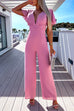 Camilladress Deep V Neck High Waist Flare Sleeve Solid Jumpsuit