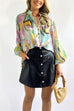 Camilladress Stand Collar Balloon Sleeves Button Down Flowy Printed Shirt