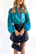 Camilladress Stand Collar Balloon Sleeves Button Down Flowy Printed Shirt