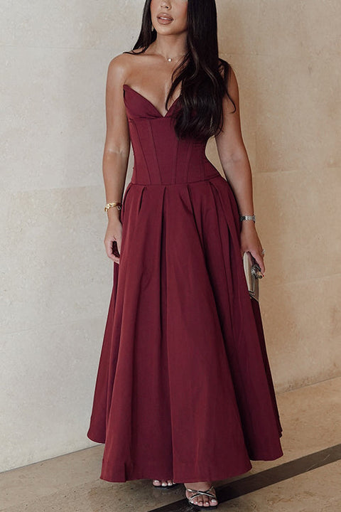 Camilladress V Neck Strapless Corset Swing Maxi Dress