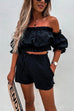 Camilladress Ruffle Off Shoulder Short Sleeves Crop Top Elastic Waist Shorts Set