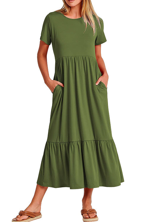 Camilladress O Neck Short Sleeve Ruffle Swing Maxi Dress