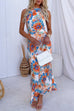 Tie Knot Halter Backless Floral Printed Maxi Holiday Dress