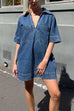 Camilladress V Neck Pocketed Tara Denim Mini Dress