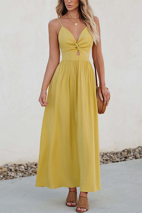 Camilladress Twist V Neck Tie Back Cut Out Swing Maxi Cami Dress