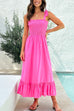 Camilladress Wide Straps Bow Shoulder Smocked Ruffle Maxi Dress