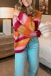 Camilladress V Neck Rainbow Striped Casual Pullover Sweater