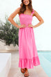 Camilladress Wide Straps Bow Shoulder Smocked Ruffle Maxi Dress