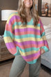 Camilladress V Neck Rainbow Striped Casual Pullover Sweater