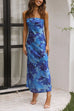 Camilladress Strapless Scooped Cowl Backless Floral Print Maxi Dress