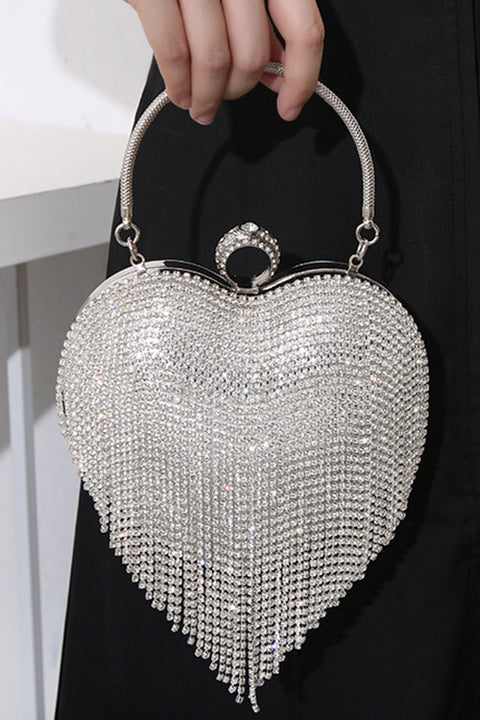 Camilladress Luxury Heart Shape Rhinestones Tassel Evening Handbag