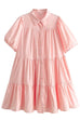 Camilladress Puff Sleeves Button Down Ruffle Tiered Mini Shirt Dress