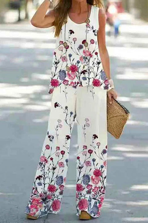 Camilladress Sleeveless Tank Top Wide Leg Pants Floral Print Two Pieces