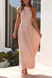 Camilladress Halter Sleeveless Waisted Pleated Maxi Dress