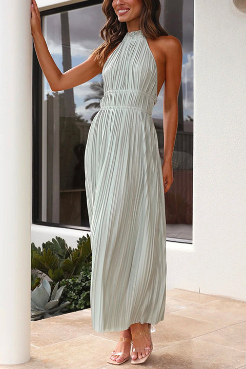 Camilladress Halter Sleeveless Waisted Pleated Maxi Dress