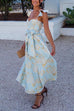 Camilladress Ruffled Shoulder Bow Knot Waist Slit Printed Vintage Party Dress