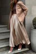 Camilladress Chic High Waist A-line Swing Maxi Satin Skirt