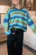 Camilladress V Neck Rainbow Striped Casual Pullover Sweater