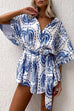 Camilladress Short Sleeves Button Up Tie Waist Printed Romper